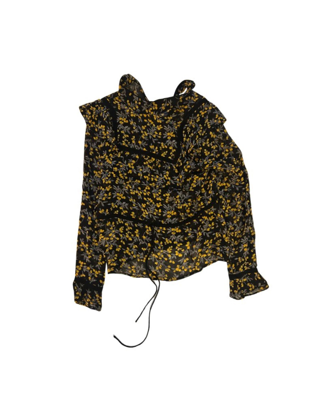 Ganni Black and Yellow Lemon Blouse - Long Sleeve Top